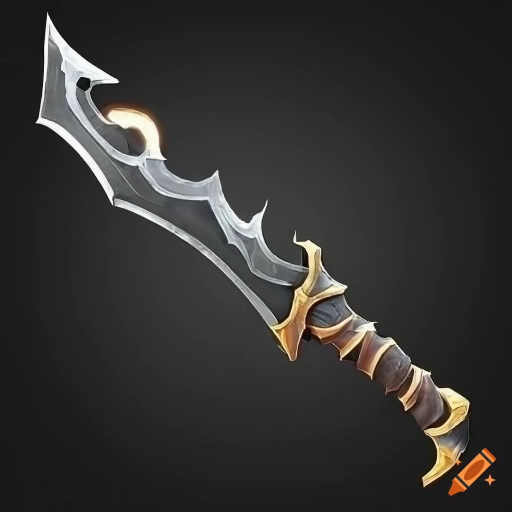 Mythic elite magic scimitar weapon with vertical symmetry on a black background