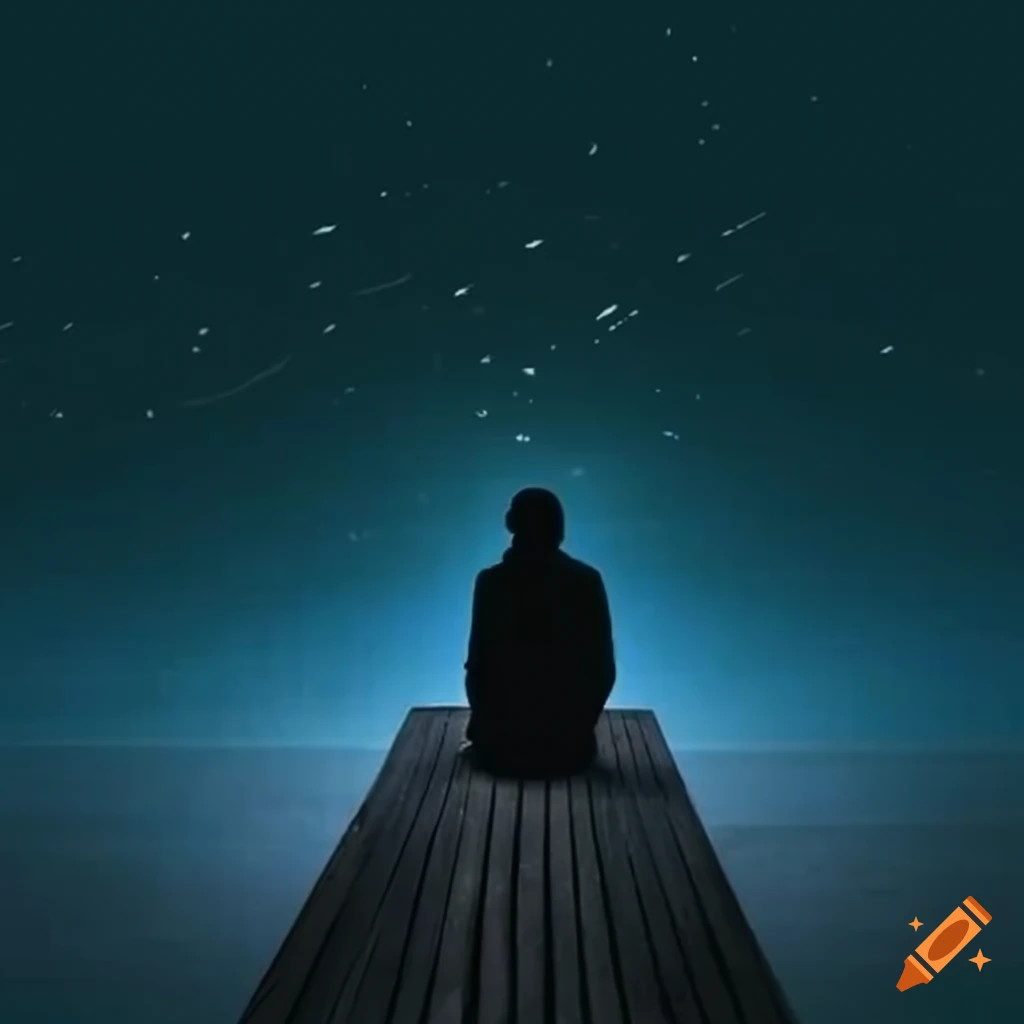 Lonely man sitting at the end of a bridge
