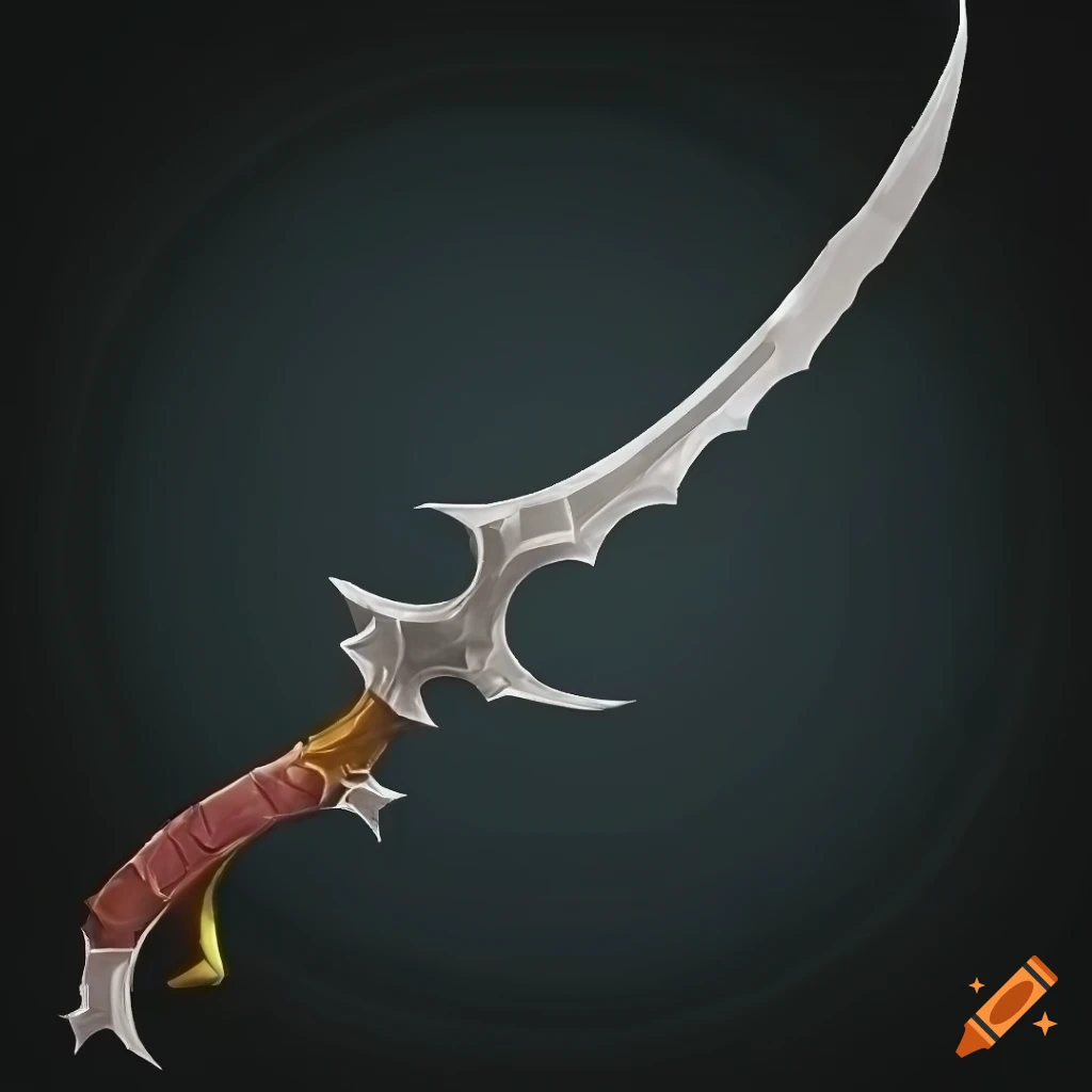 Mythic elite poison scimitar weapon with vertical symmetry on a black background