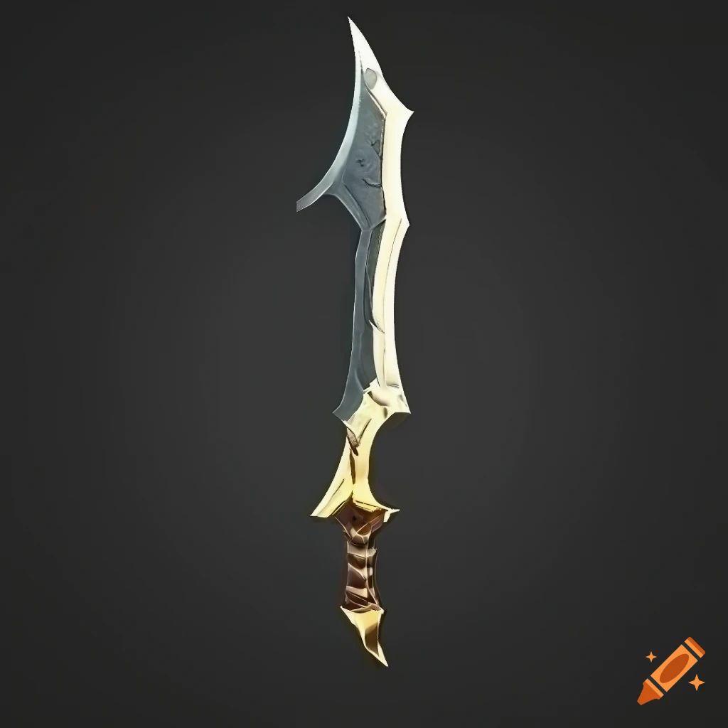 Mythic elite scimitar weapon with vertical symmetry on black background
