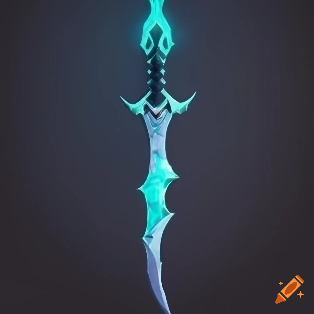 Mythic elite magic scimitar weapon with vertical symmetry on black background