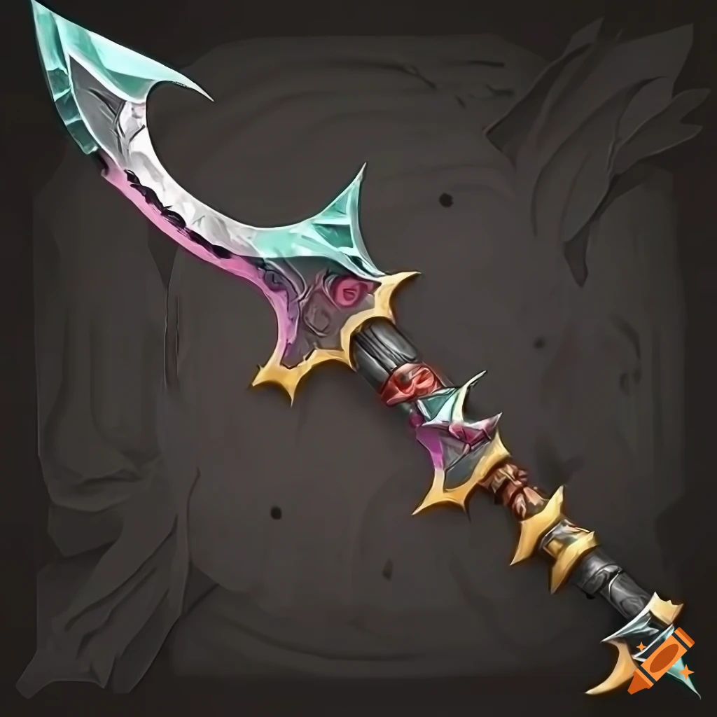 Mythic elite poison scimitar weapon with geometric design on a black background