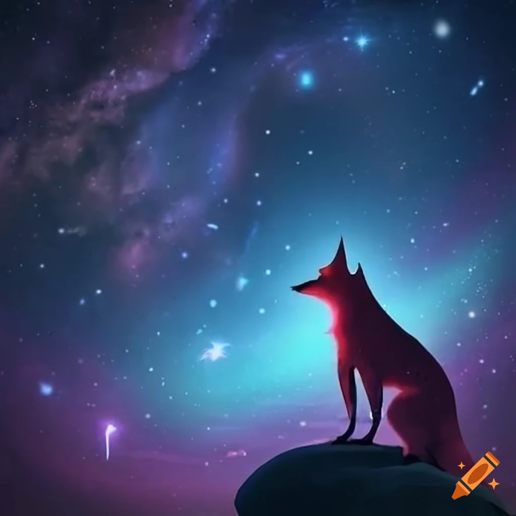 Mythical ninja fox Kyuubi creating constellations in the night sky