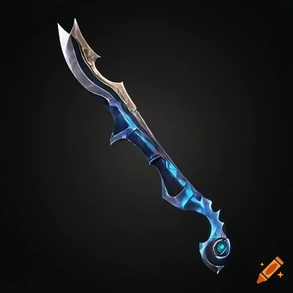 Mythic elite magic scimitar weapon with vertical symmetry on a black background
