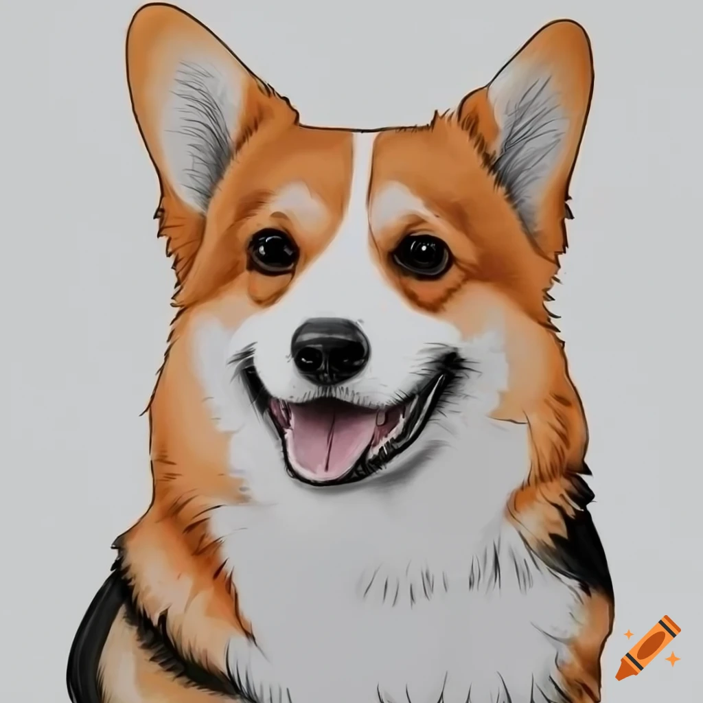 Simple black and white drawing of a corgi pembroke for coloring