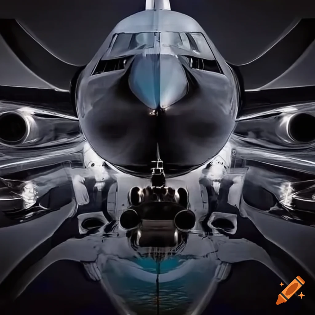 Black Boeing 747 in a natural setting with a luxurious mansion interior