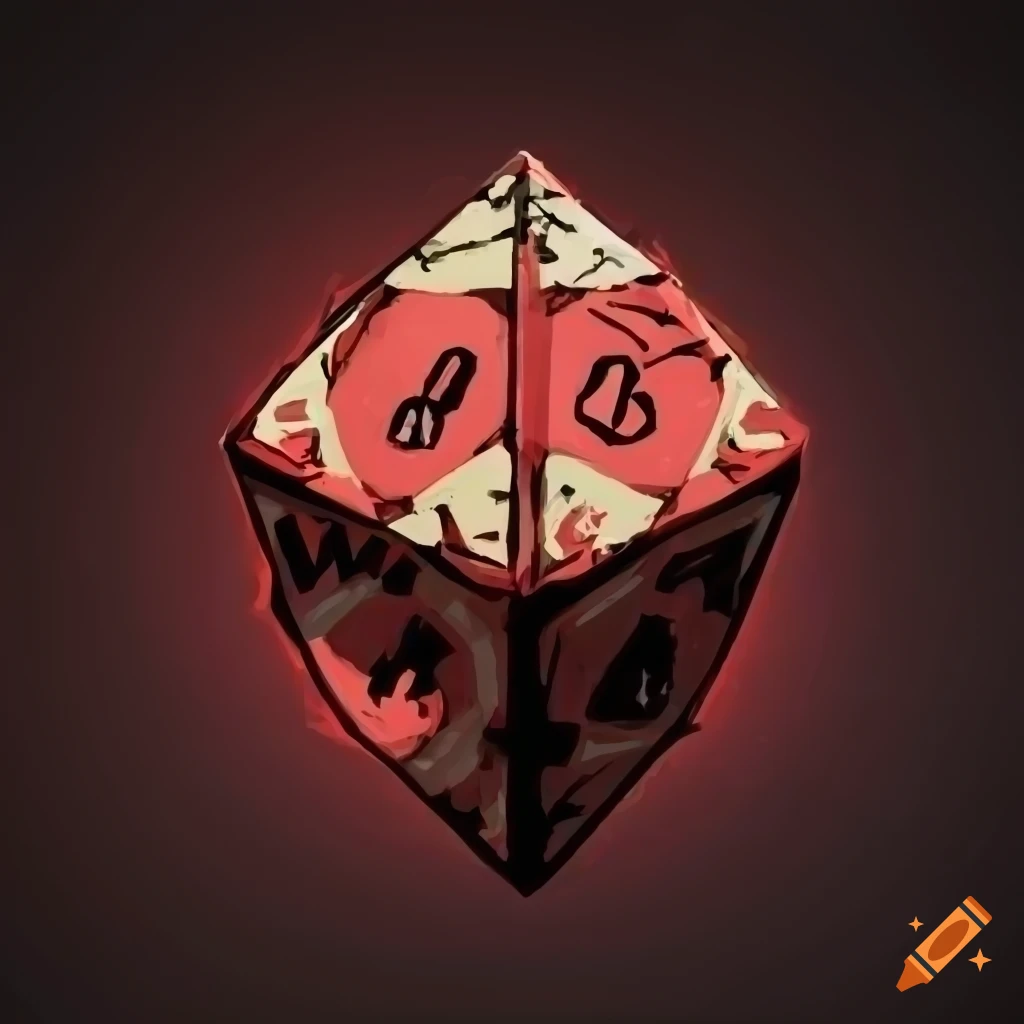 Highly detailed dice in Darkest Dungeon style on red and black background