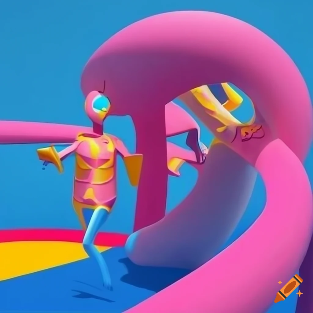 Abstract characters with playful playground structures instead of body parts