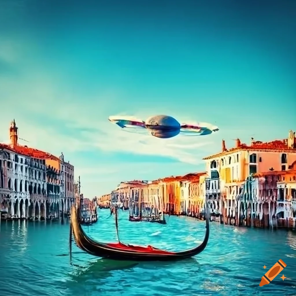 Canal Grande in Venice with a flying starship