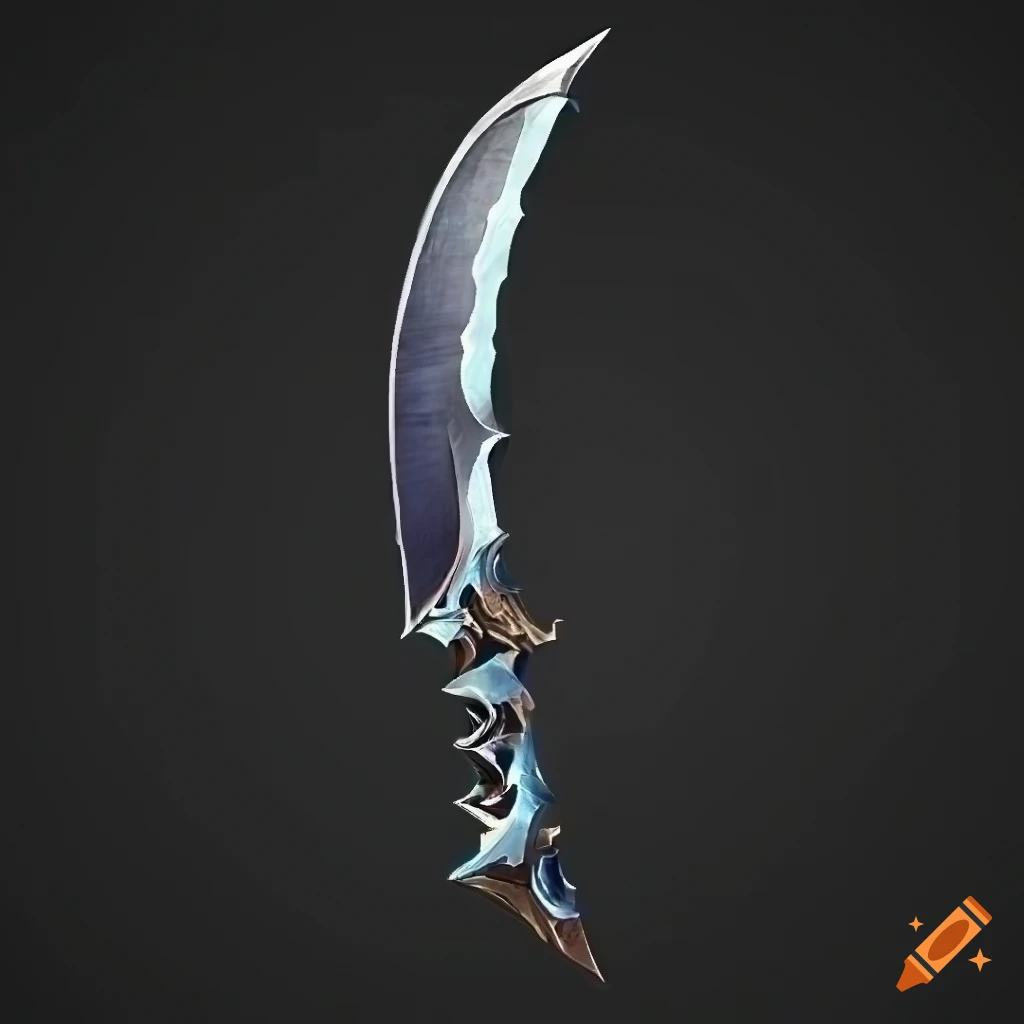 Mythic elite magic scimitar weapon with vertical symmetry on black background