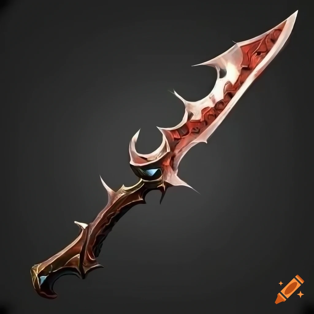 Mythic elite poison scimitar weapon with vertical symmetry on black background