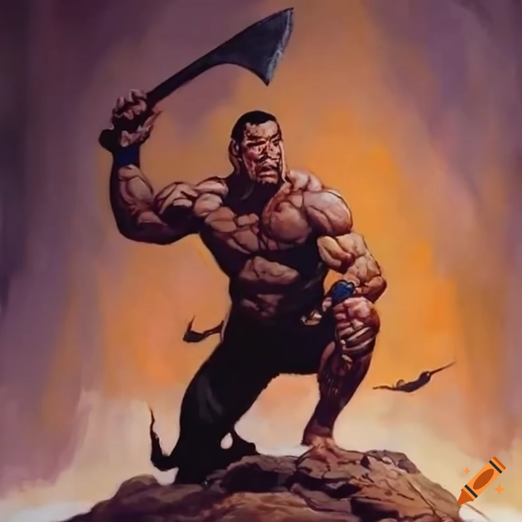 Dynamic MMA fighter wielding an axe in the octagon
