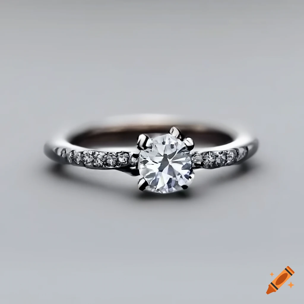 Round diamond engagement ring with zigzag band design