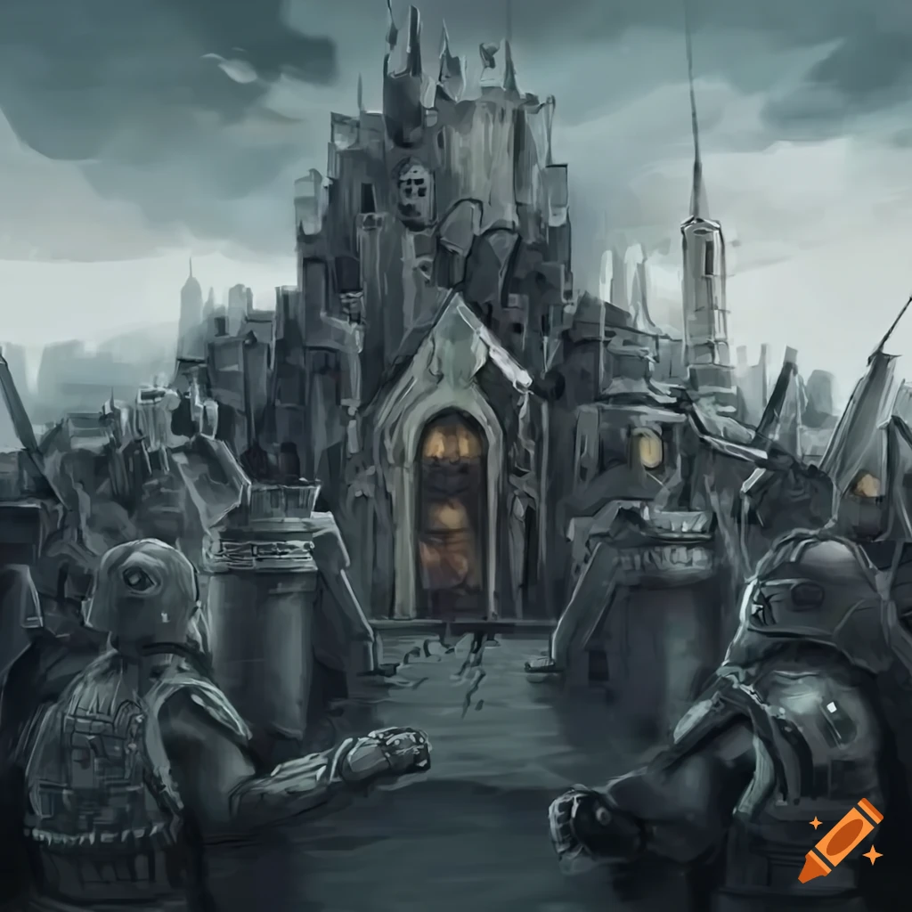 Sci-fi soldiers protecting a castle