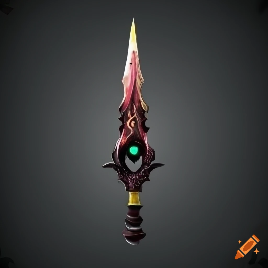 Mythic straight elite poison scimitar weapon with vertical symmetry on black background