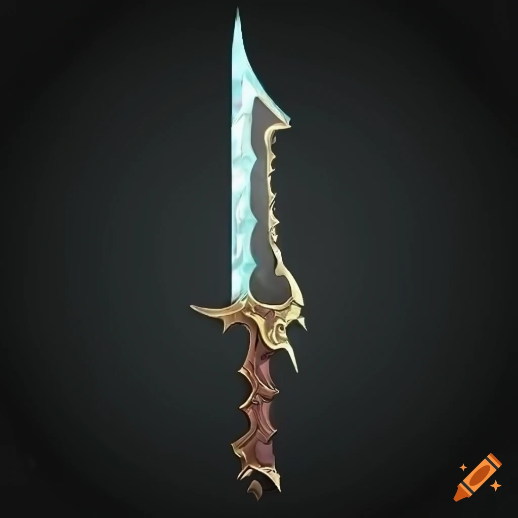 Mythic elite magic scimitar weapon with vertical symmetry on black background