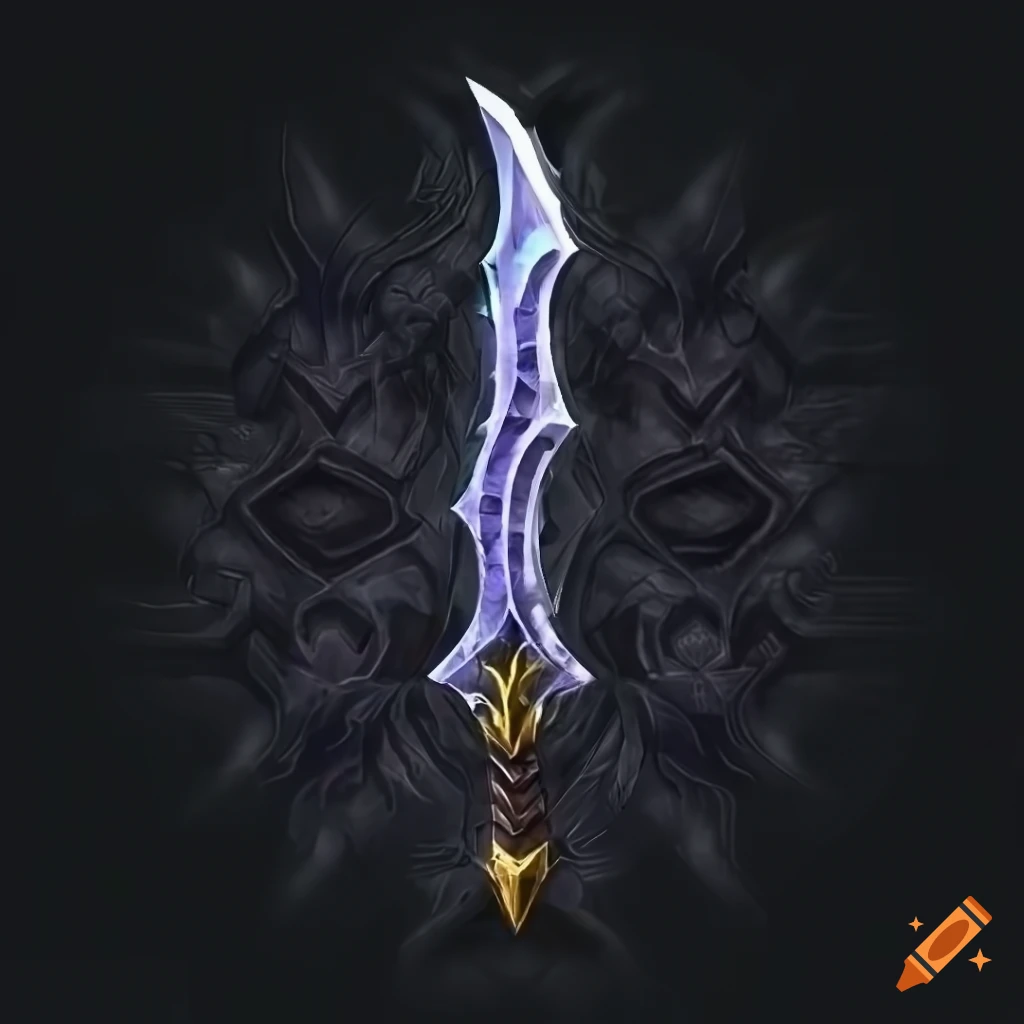 Mythic elite magic scimitar with vertical symmetry on a black background