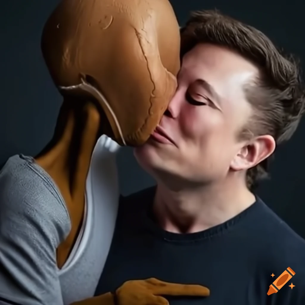 Elon Musk kissing a Martian alien