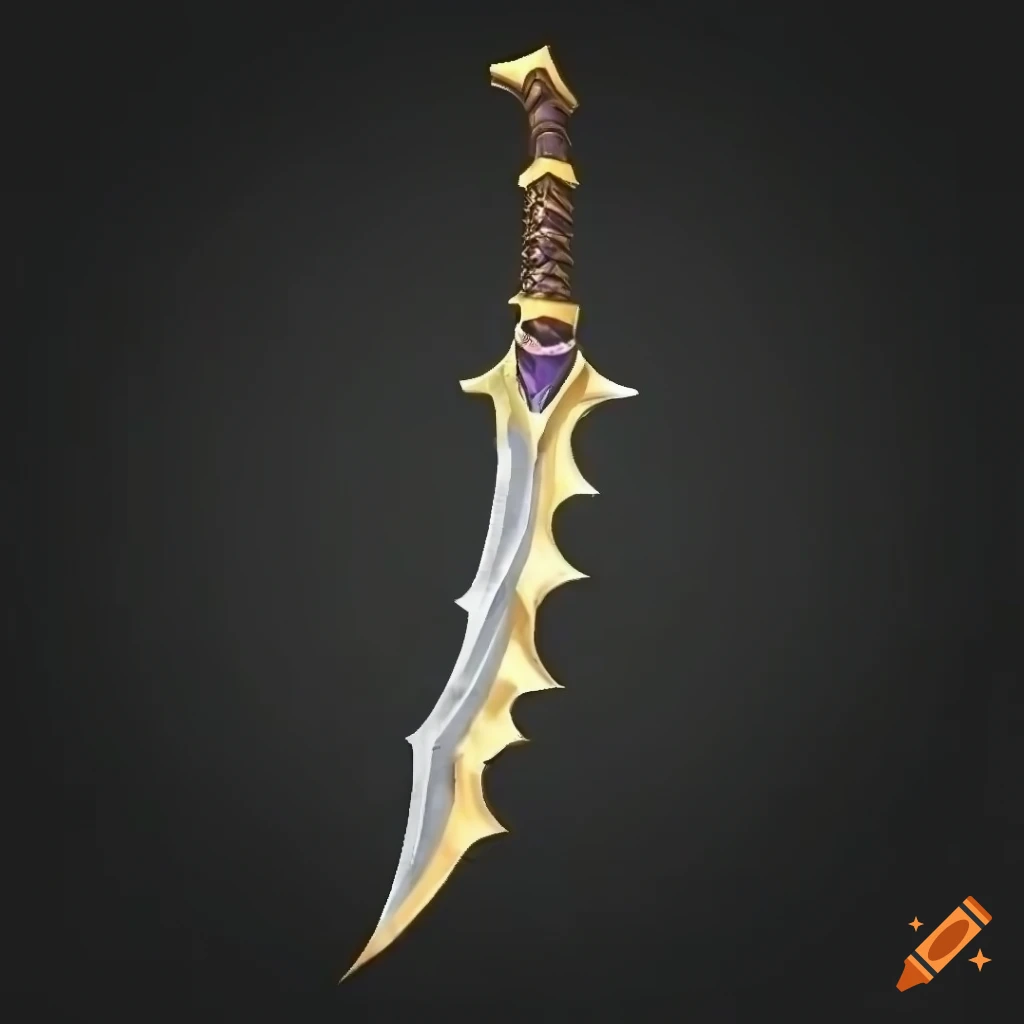 Mythic elite magic scimitar weapon with vertical symmetry on black background