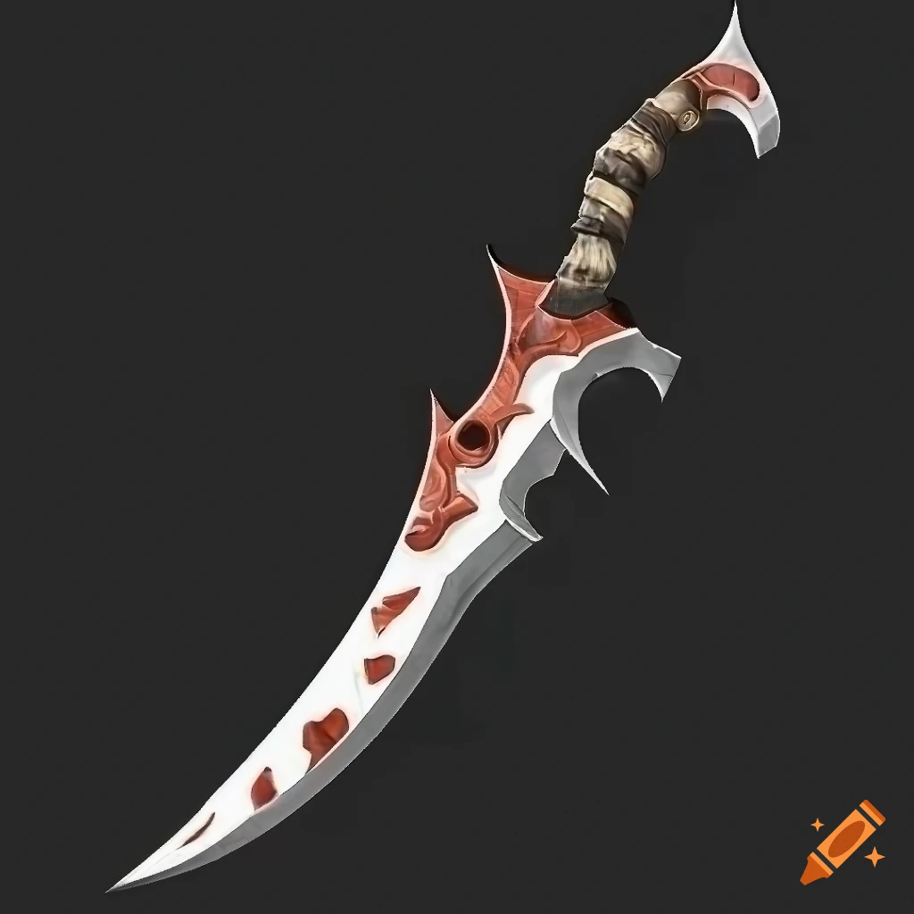 Mythic elite poison scimitar weapon with vertical symmetry on a black background