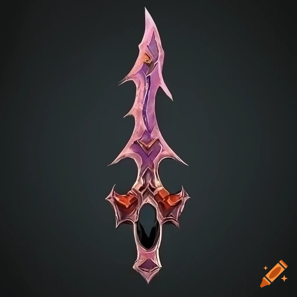Mythic elite poison scimitar weapon with vertical symmetry on black background