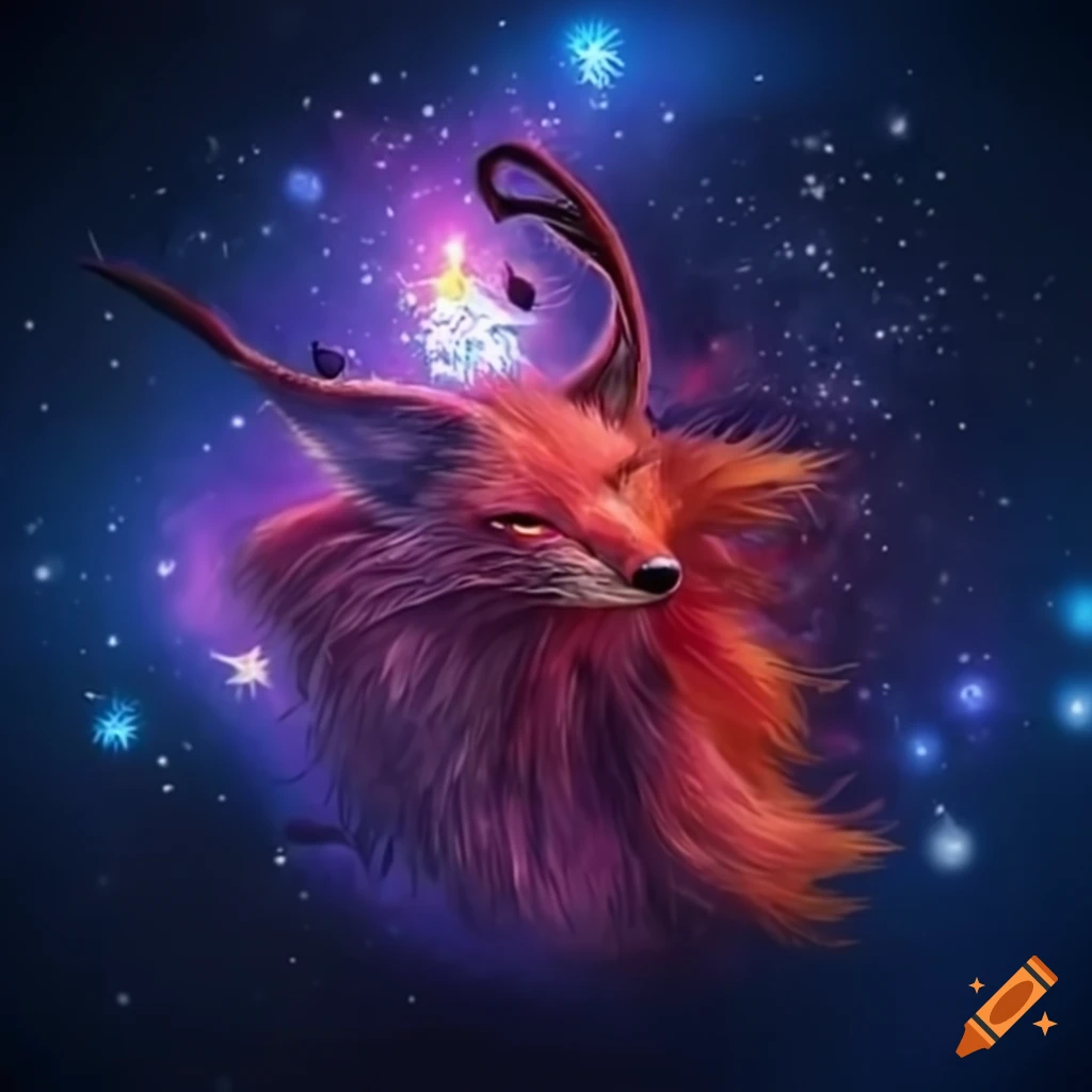 Mythical ninja fox Kyuubi creating constellations in the night sky