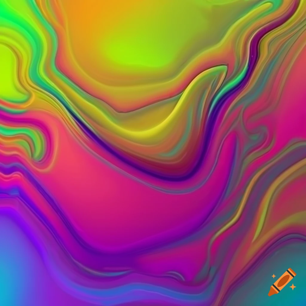 Stylized abstract graphic design in yellow, magenta, and cyan inspired by oil slick patterns