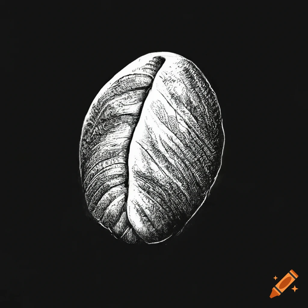 Coffee bean pencil drawing in black and white