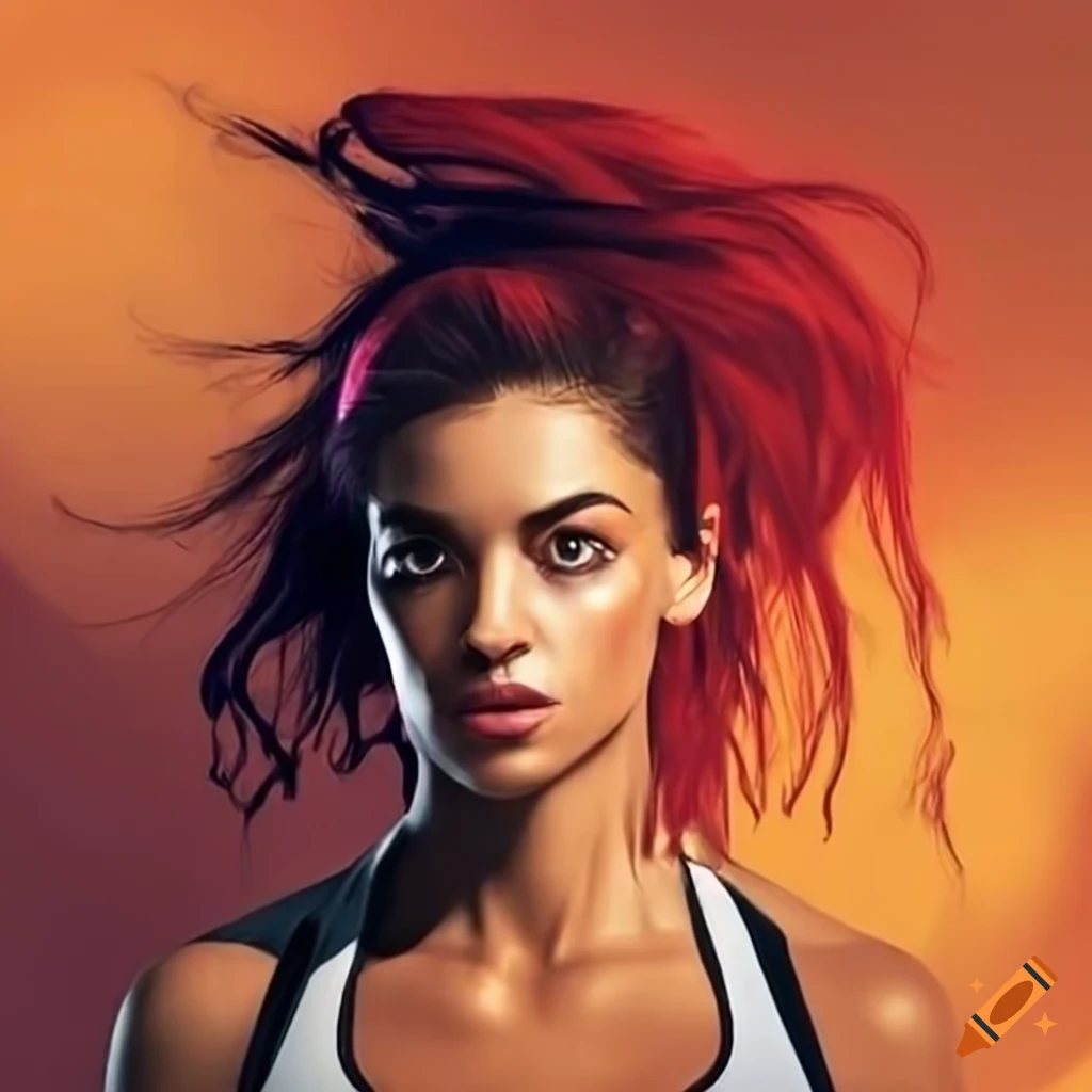 Dynamic and powerful woman in athletic clothing with vibrant colors