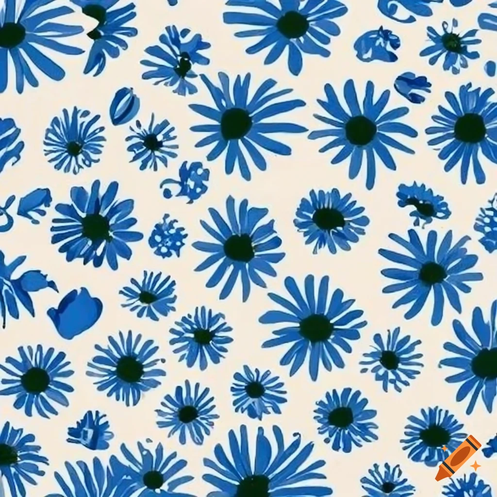 Boho art with a white and blue daisy pattern