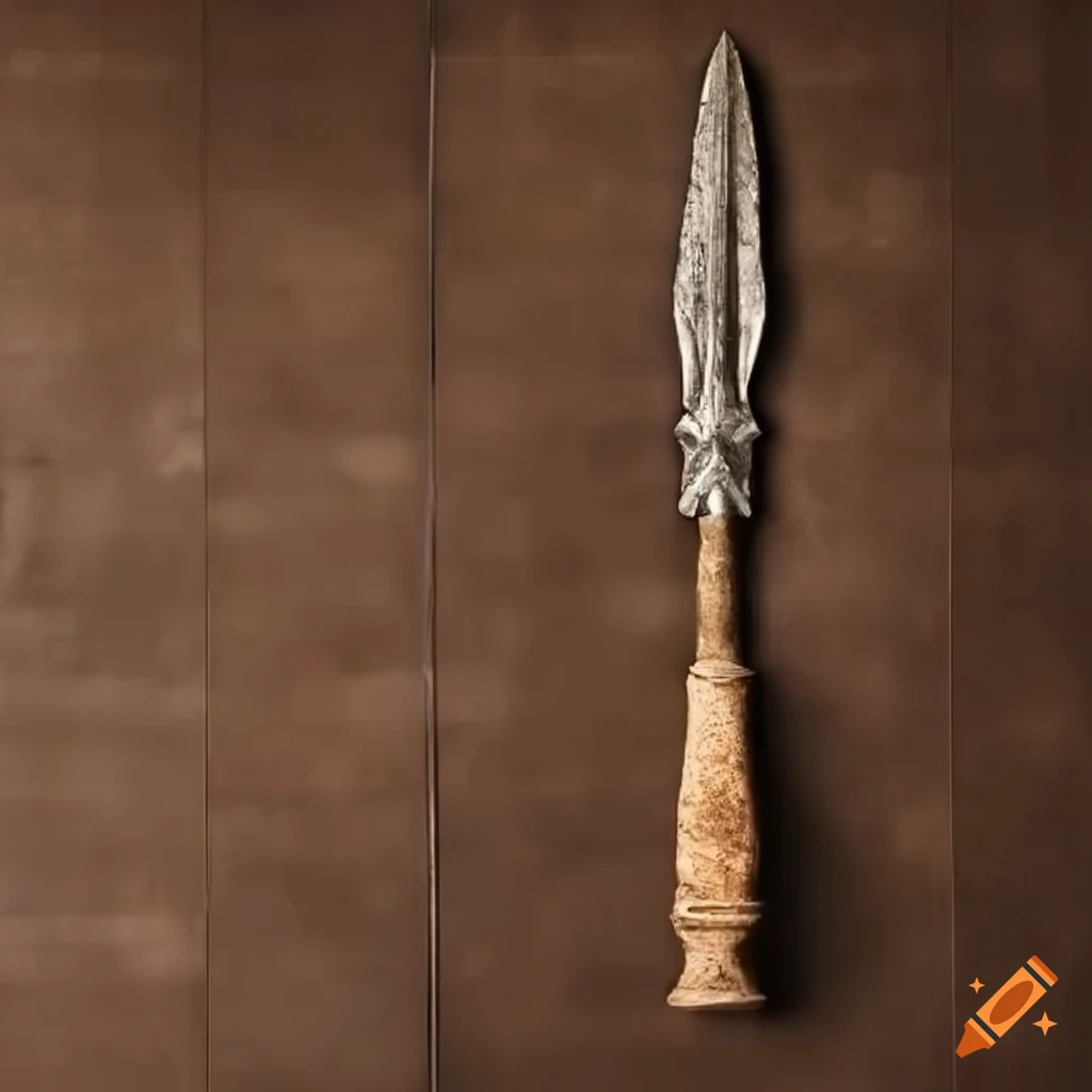 Roman spear on light brown tile floor