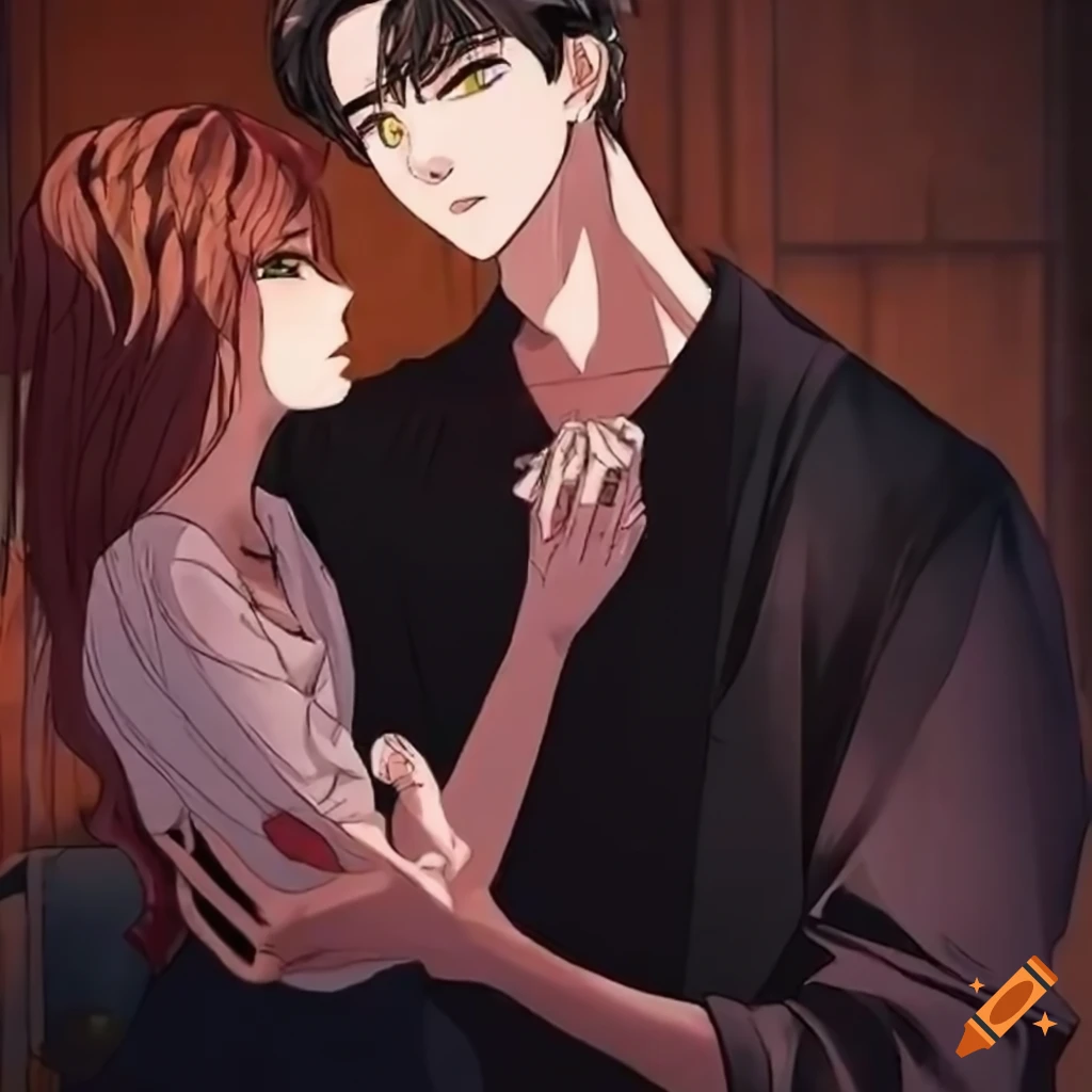 Middle-aged man observing a captivating young woman in a heartwarming manhwa portrait