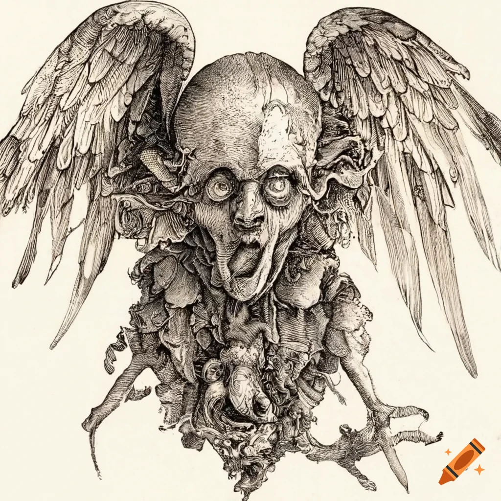 Grotesque angels engraving by Albrecht Durer