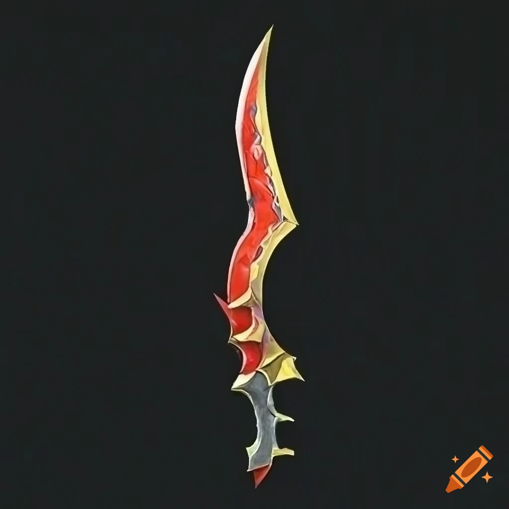 Mythic poison scimitar weapon with vertical symmetry on a black background