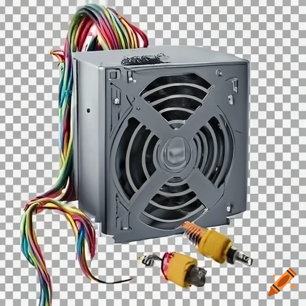 Desktop computer power supply unit with cables and plugs