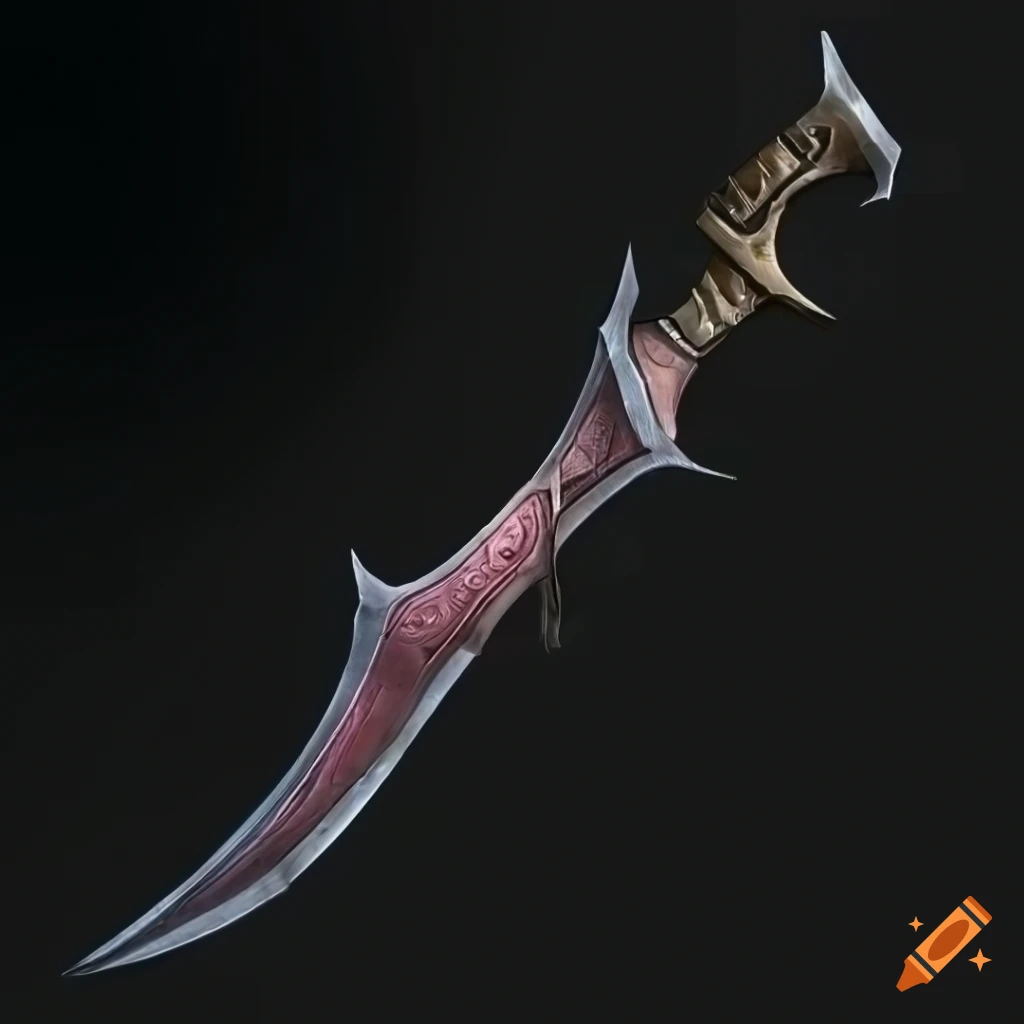 Mythic elite poison scimitar weapon with vertical symmetry on black background