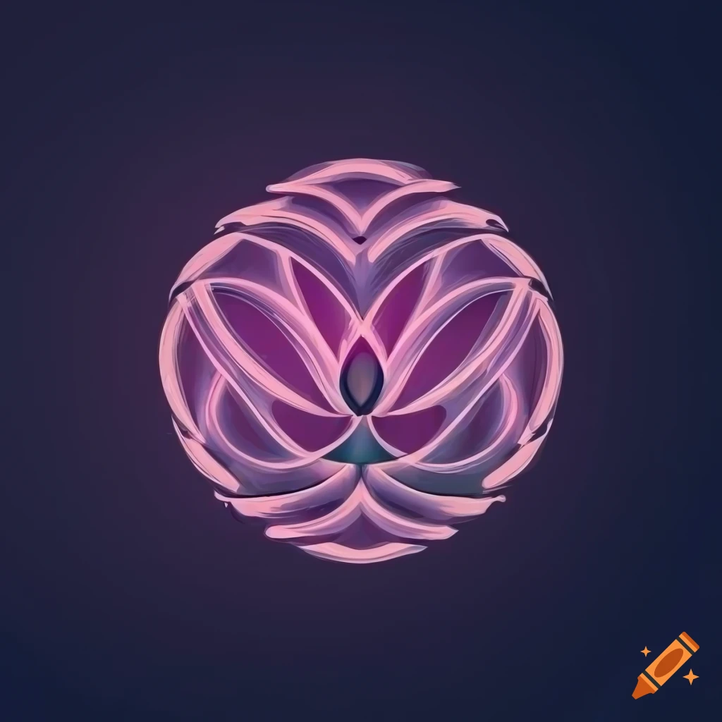 Mysterious and dark corporate logo with blooming lotus-like flower and geometric grid
