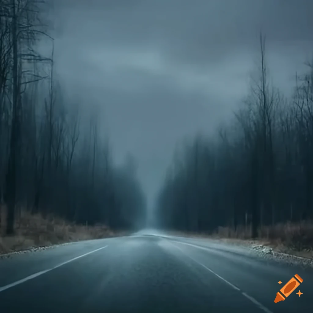 Desolate highway with broken down car on the side of the road