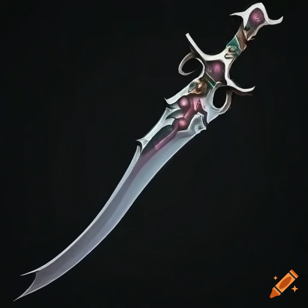 Mythic elite poison scimitar weapon with vertical symmetry on a black background