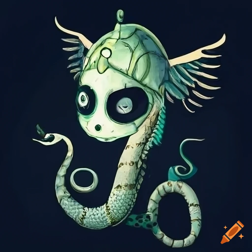 Two winged snakes with helmets in Tim Burton style