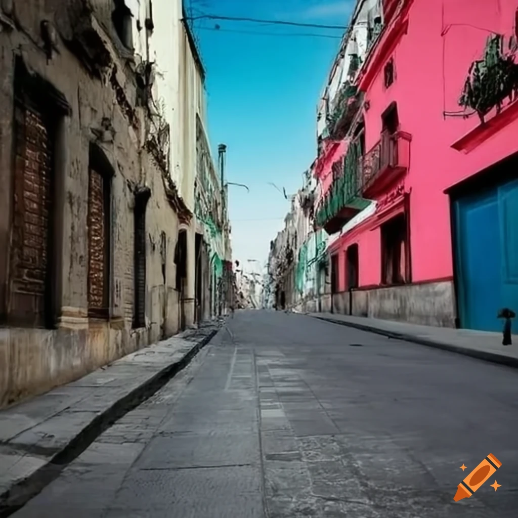 Street in Mexico during summertime with hyper-realistic details