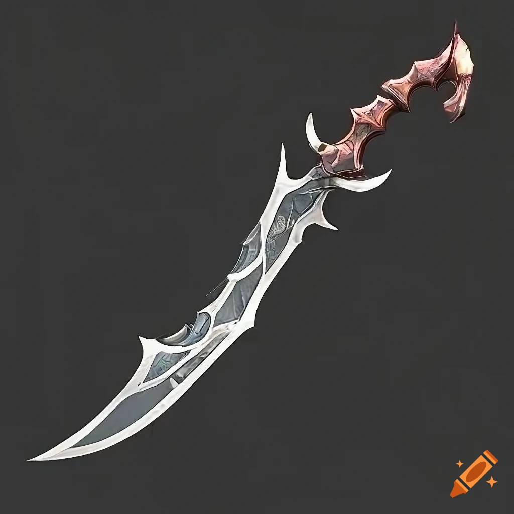 Mythic elite poison scimitar weapon with vertical symmetry on black background