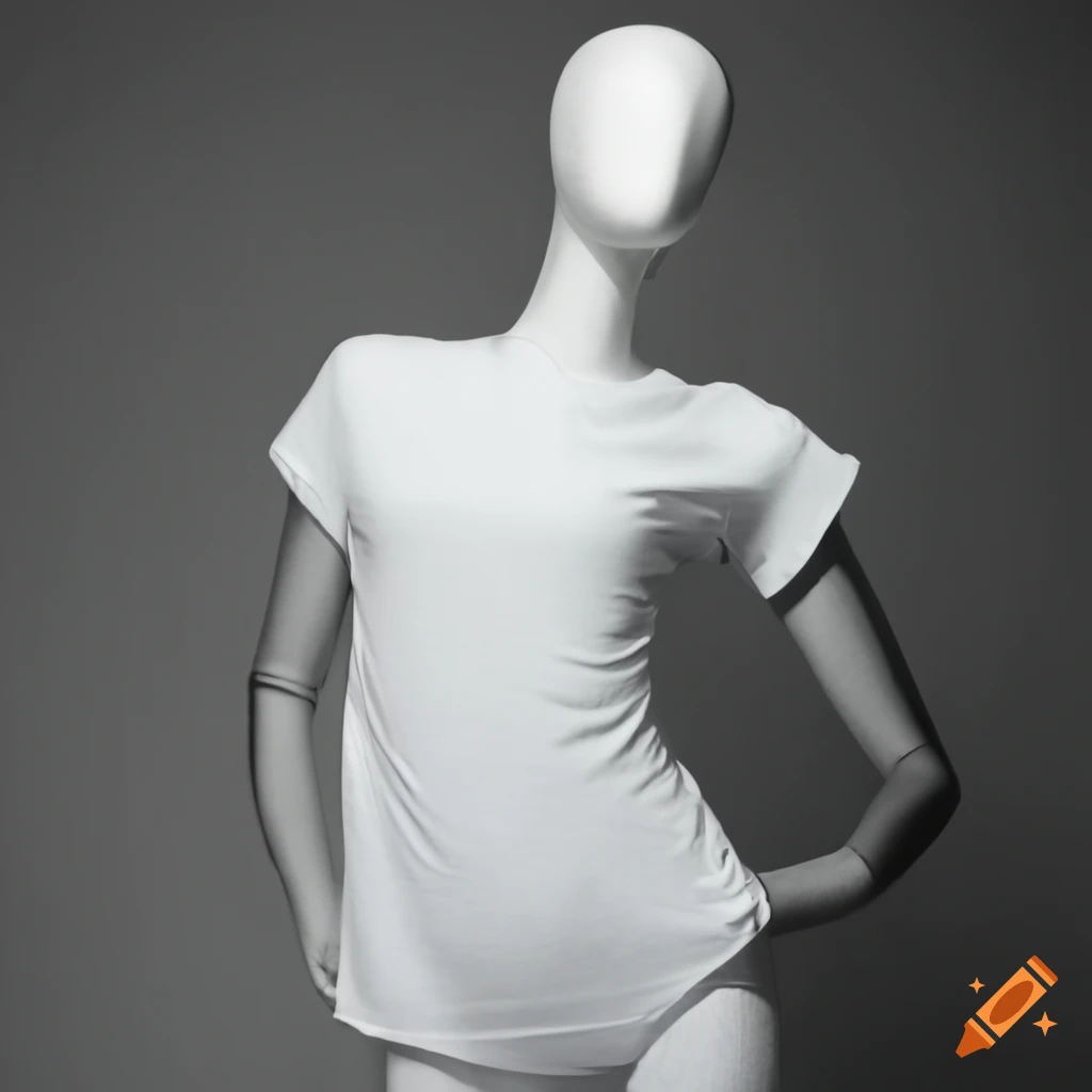 Women mannequin in a white short sleeve t-shirt