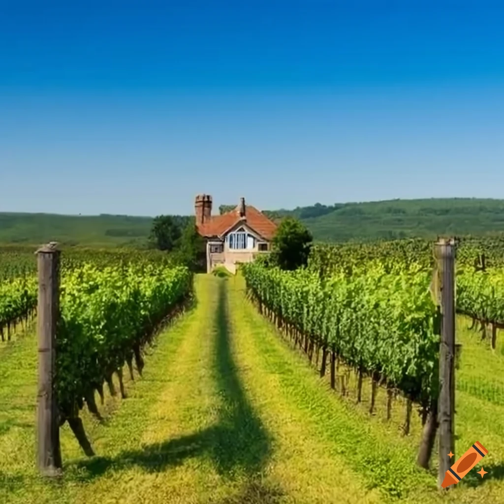 Cottage overlooking a vineyard in the countryside