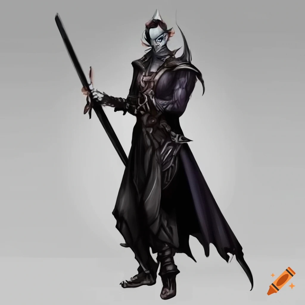 Dark elf young man with a katana sword