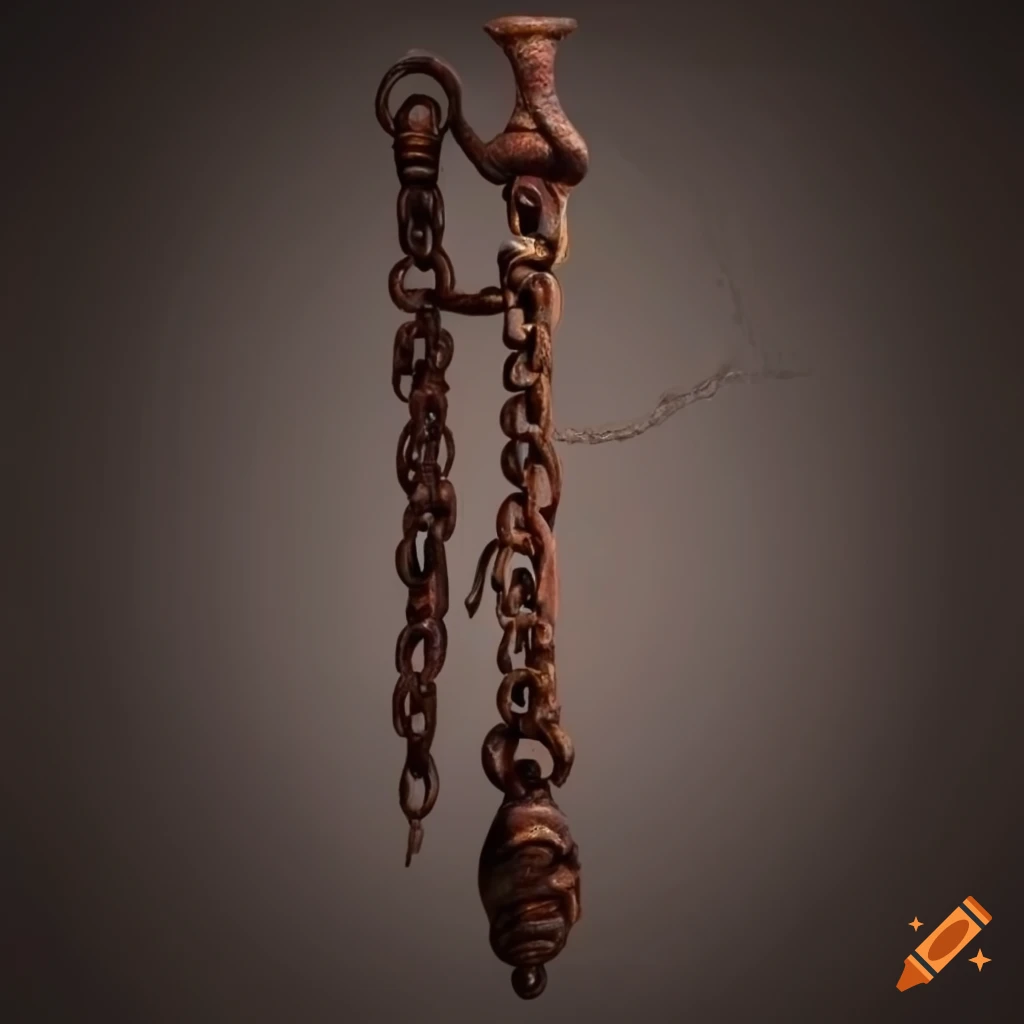 Ancient, rusted long chain weapon with intricate details