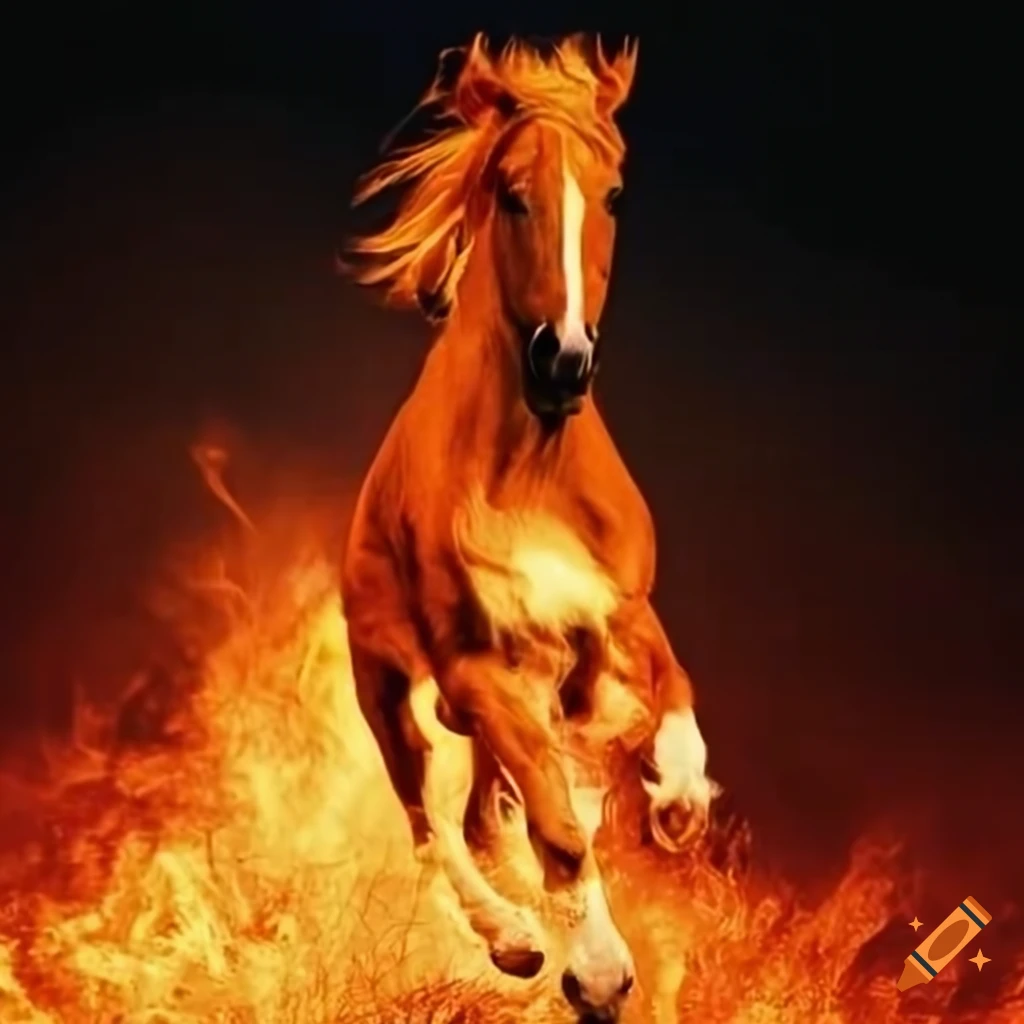 Horse running through fire on Craiyon, image size:1024x1024