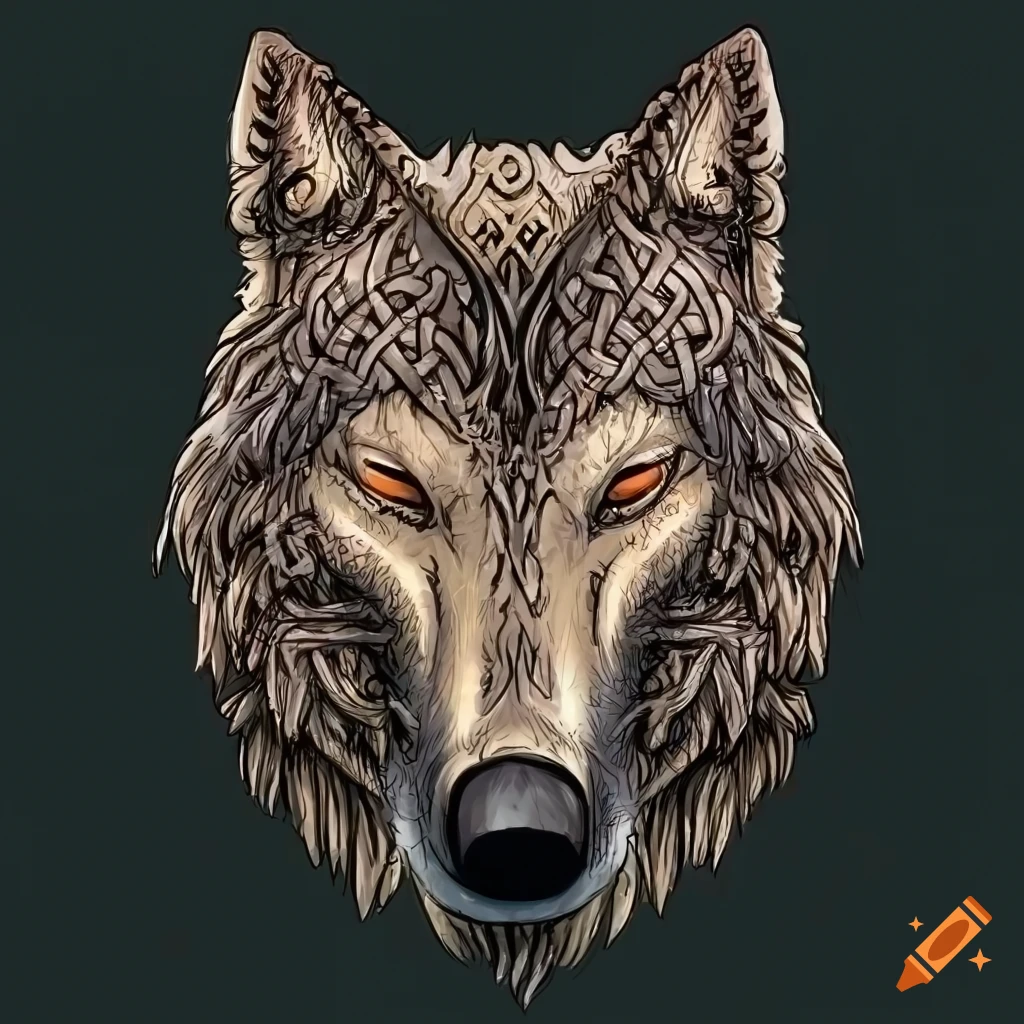 Celtic-inspired wolf head drawing