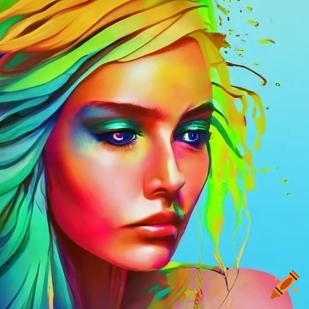 Head in color splashes inspired by Roger Dean