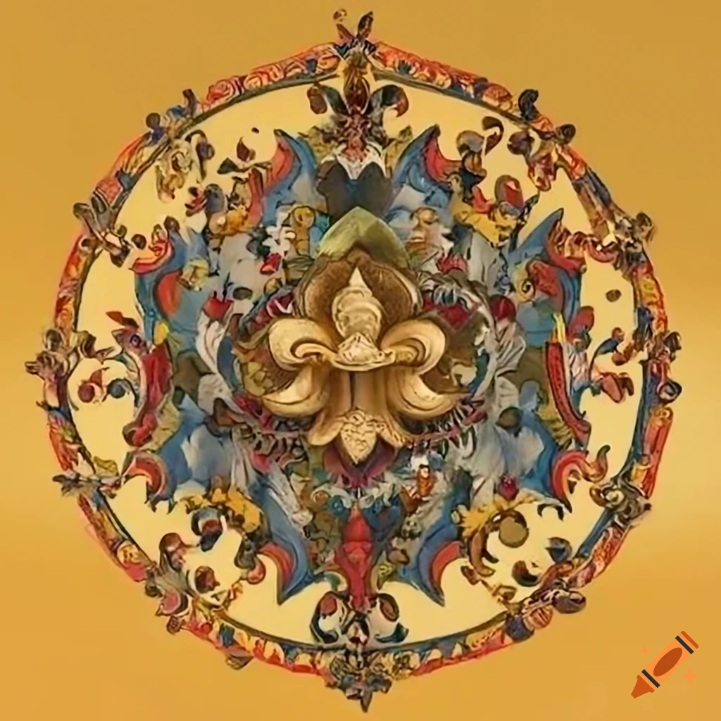 Diverse group of scouts forming a circle around a golden fleur-de-lis with birds in the sky